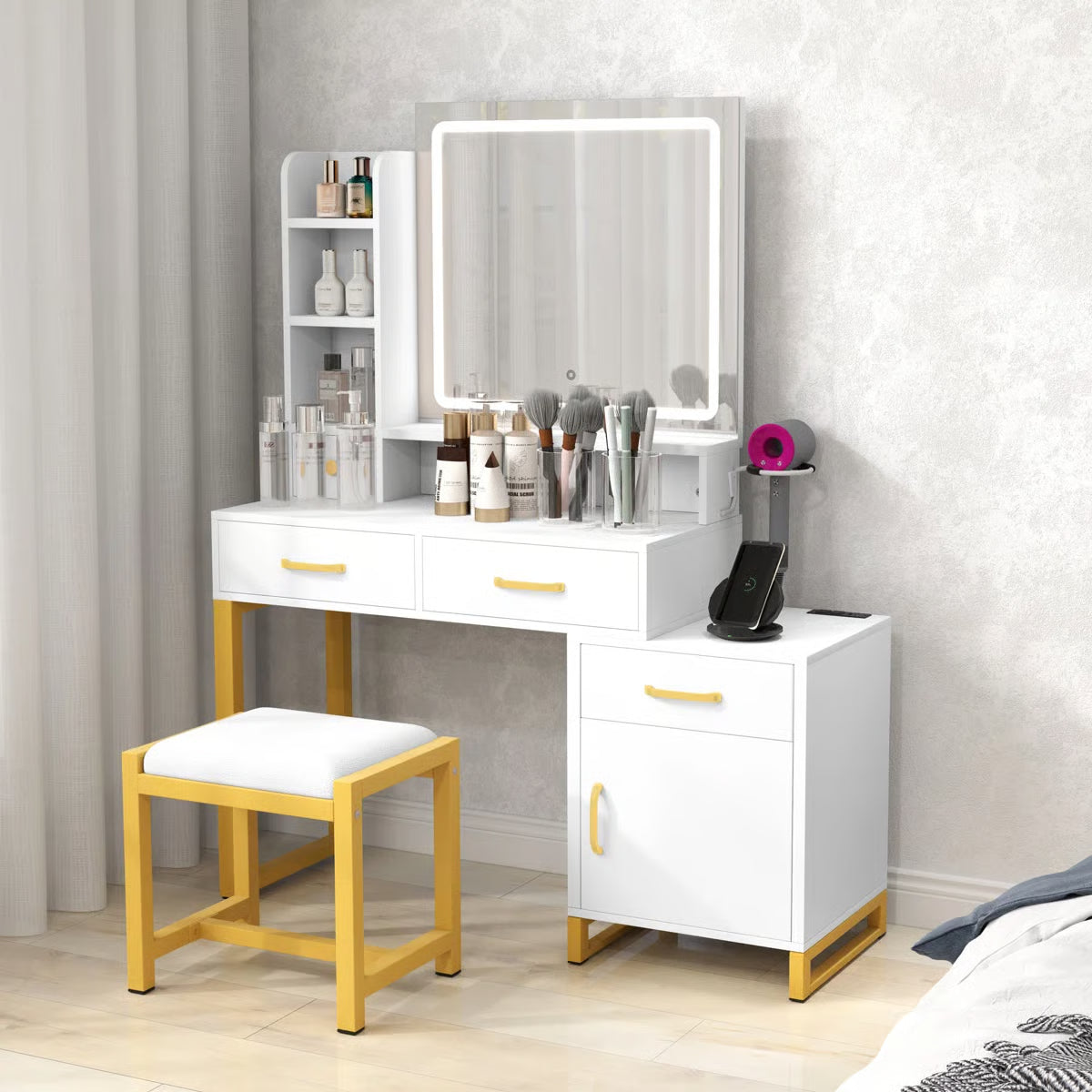 LED Lighted Vanity Set – Makeup Table with Mirror and Stool Included-OUCH CART |Dressing table
