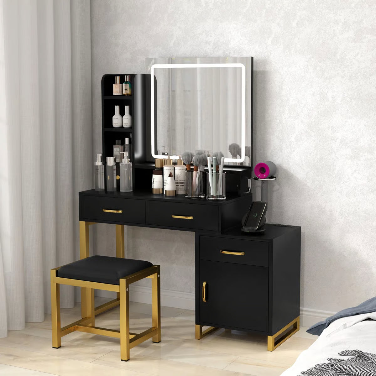 LED Lighted Vanity Set – Makeup Table with Mirror and Stool Included-OUCH CART |Dressing table
