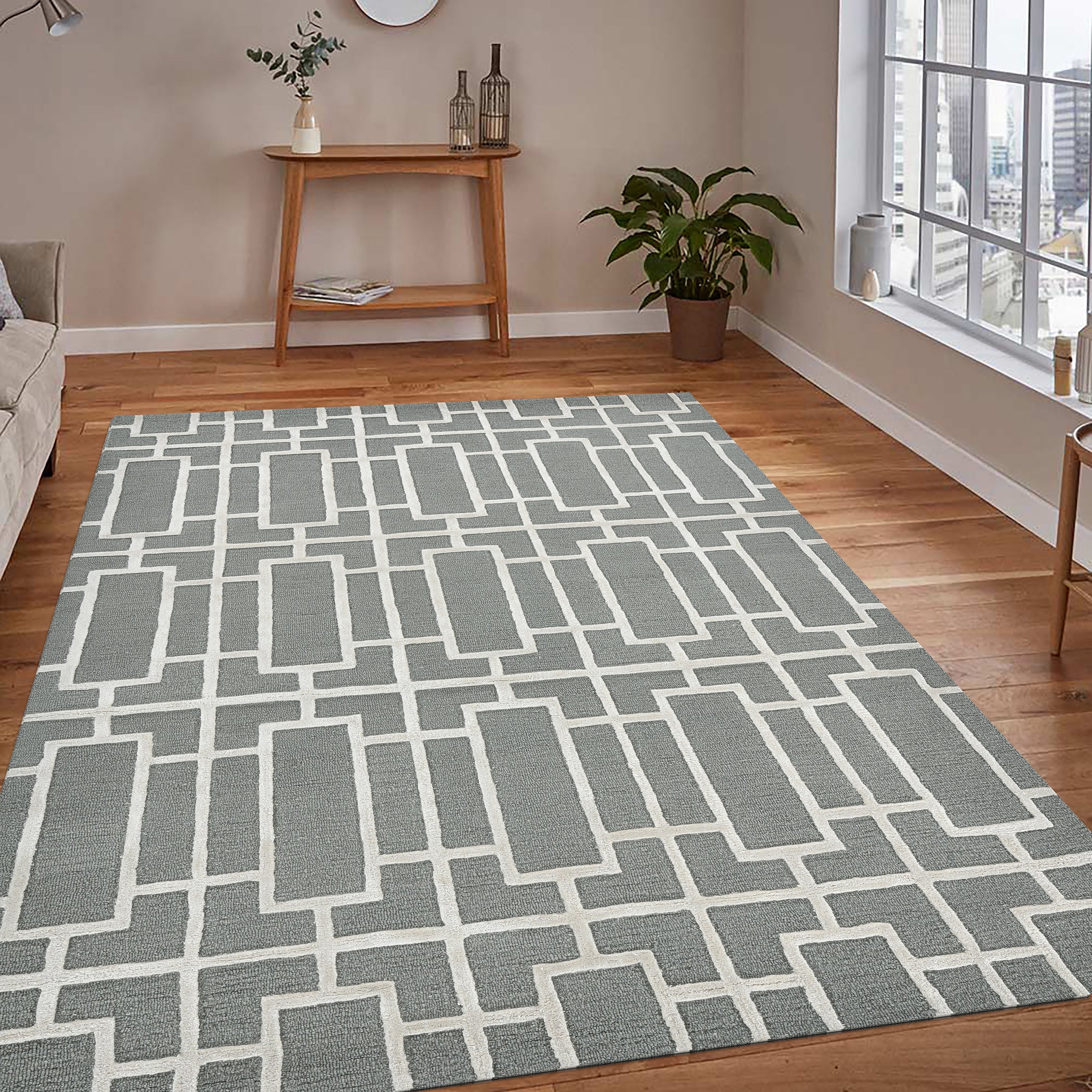 Saraswati Global Hamdmade Wool Rug, Modern Rug, 8x10 Feet Area Rug,  Ideal for Bedroom, Living Room, and Dining Room, Kids Room, Office Rug, Anti-Skid & Anti Slip Backing Carpet.