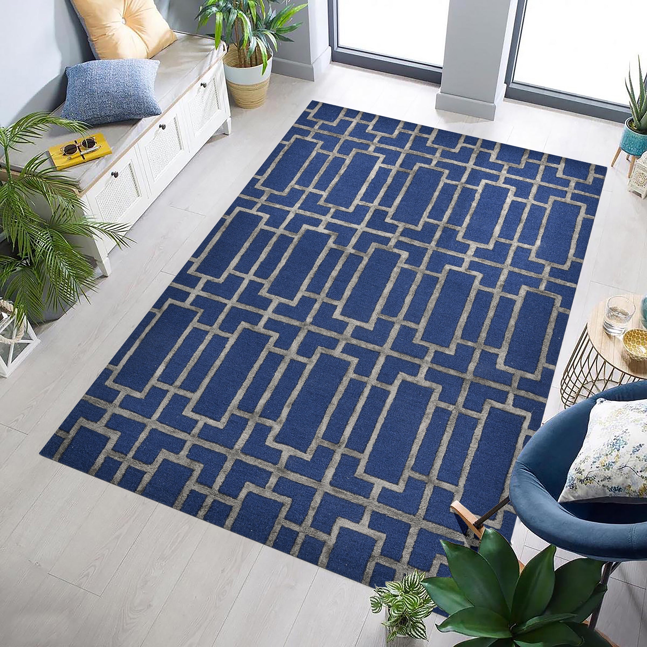 Saraswati Global Rug, Wool Area Rug, Vibrant And Luxurius Rug, 4x6 Feet, Anti Slip & Anti Skid Baking Carpet, Modern Rug, Ideal for Bedroom, Living Room, and Dining Room, Kids Room, Office Rug.