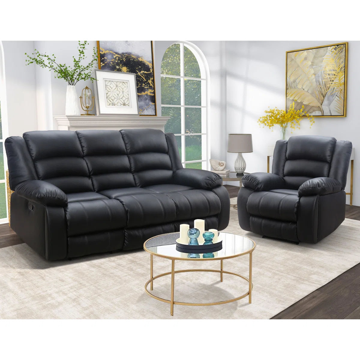 Modern Configurable Manual Reclining Leather Sofa Set