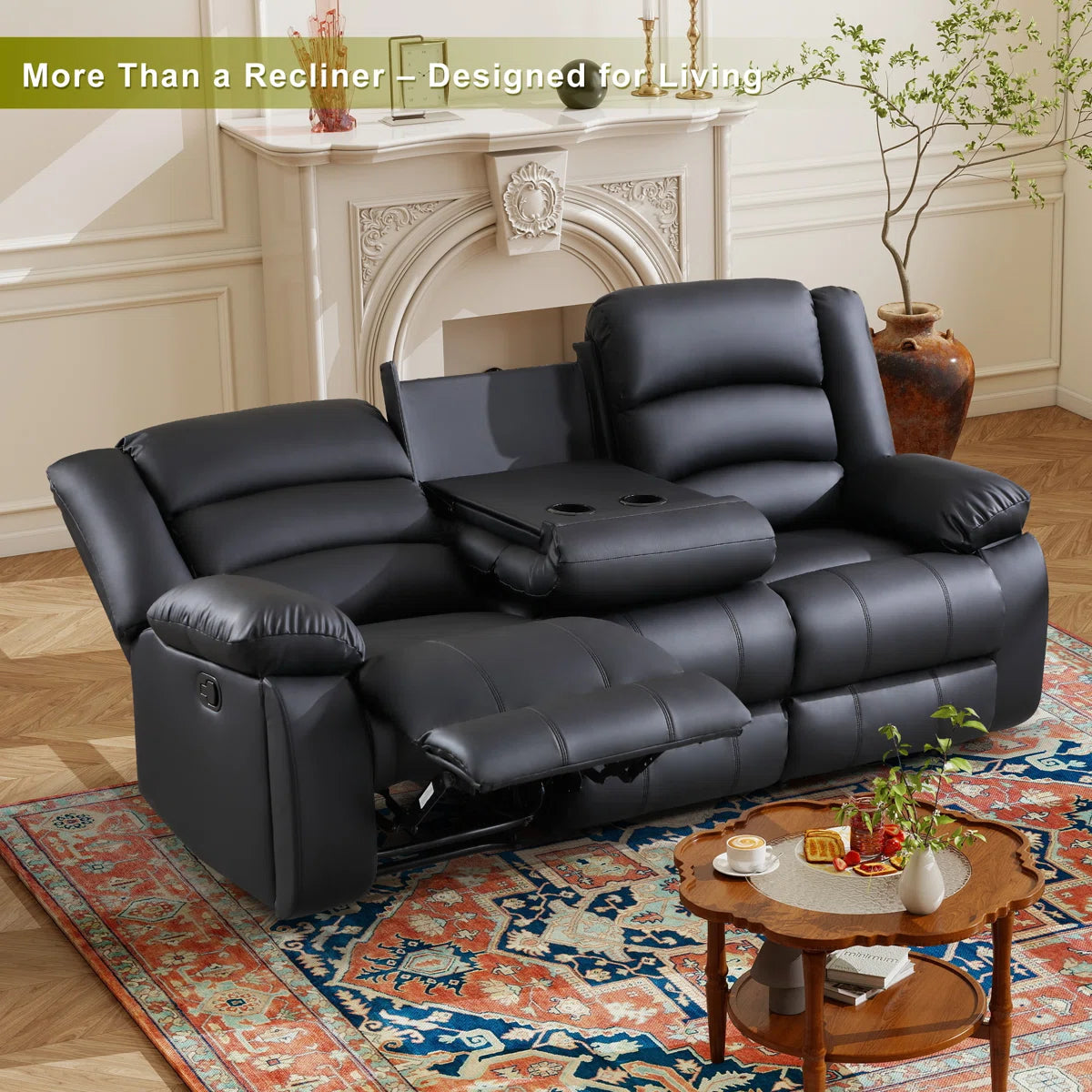 Modern Configurable Manual Reclining Leather Sofa Set