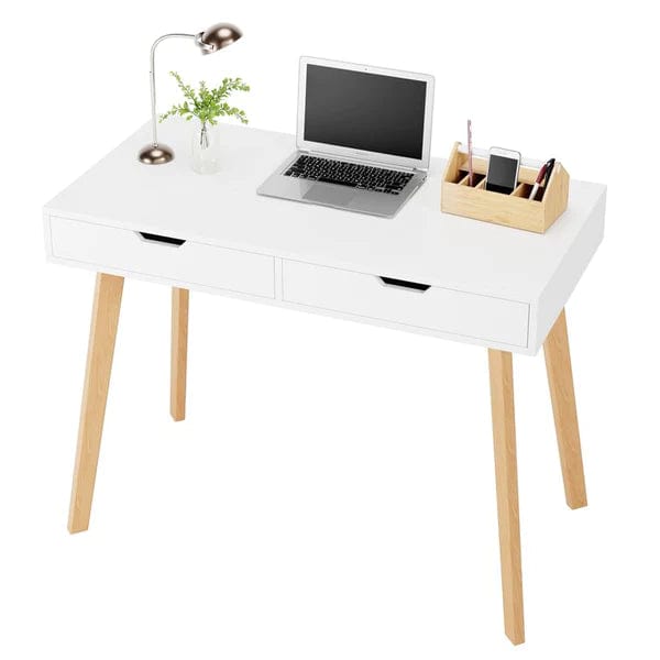Grace White Colour Wooden Study Table with Two Drawer Storage