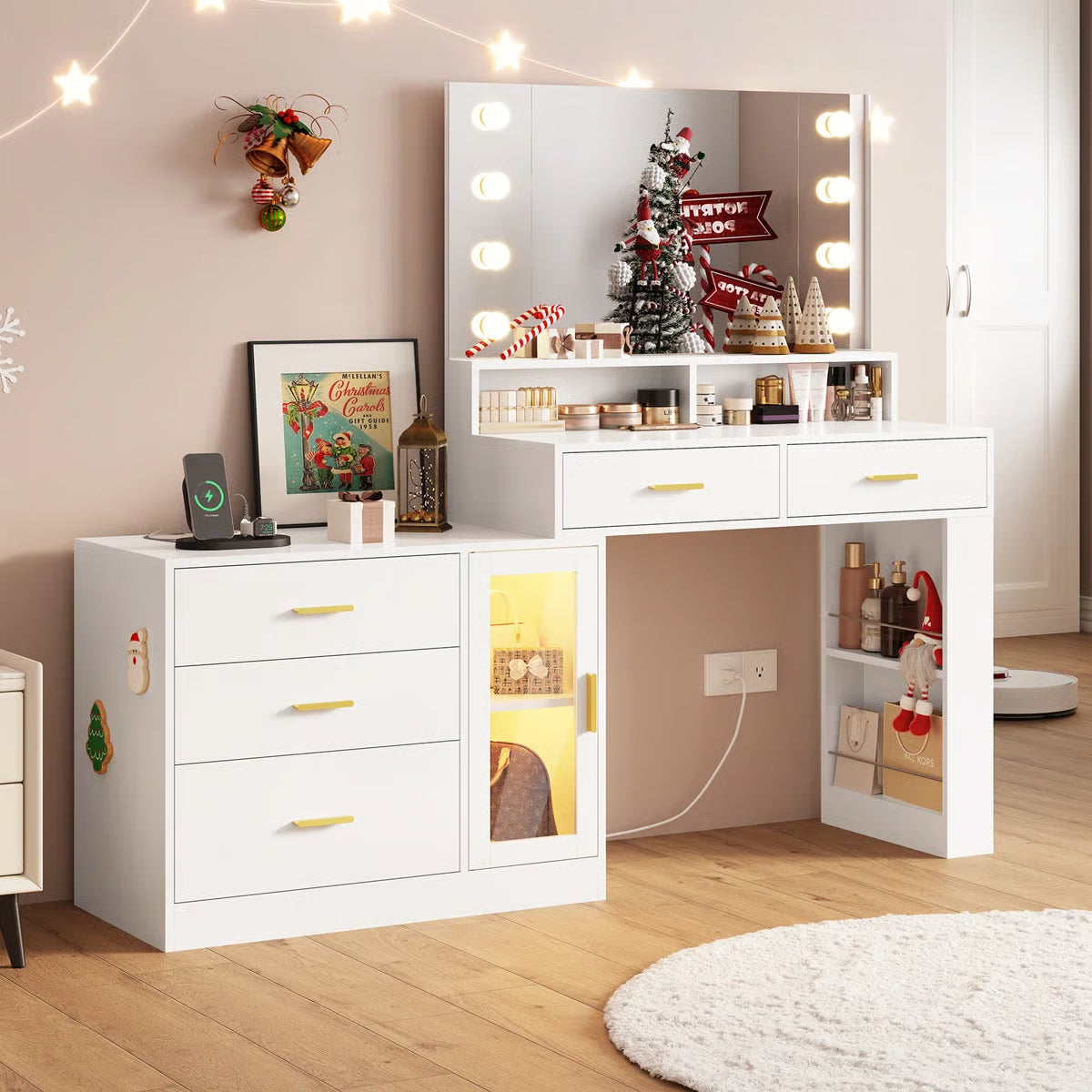 Luxury Large Makeup Vanity Table with Mirror and 5 Drawers- OUCH CART |Dressing table 
