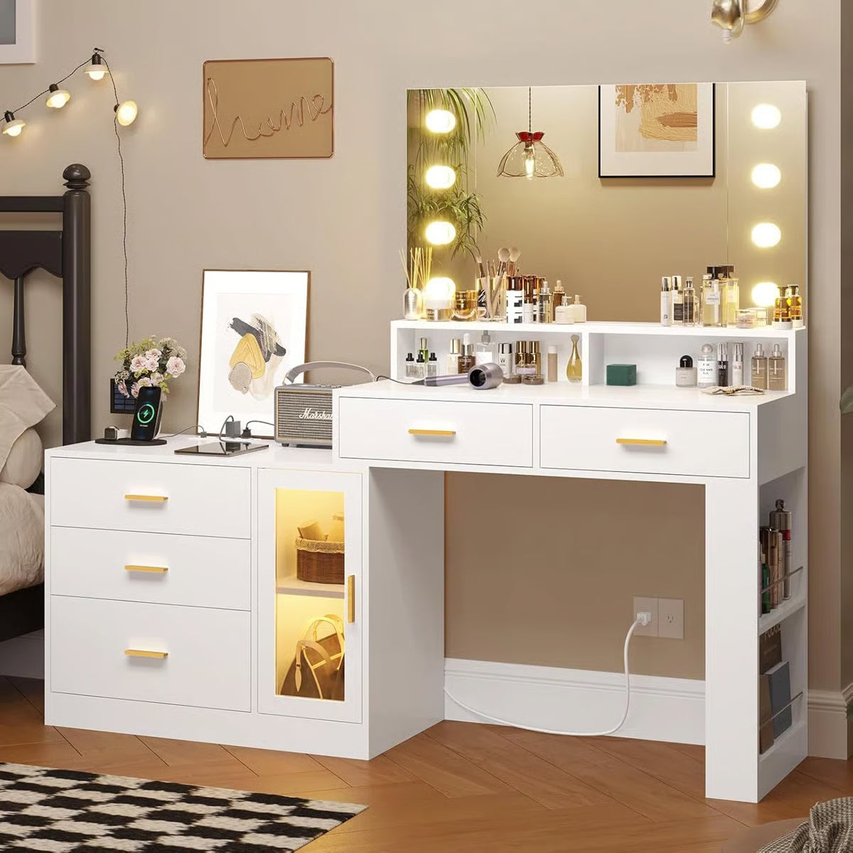 Luxury Large Makeup Vanity Table with Mirror and 5 Drawers- OUCH CART |Dressing table 
