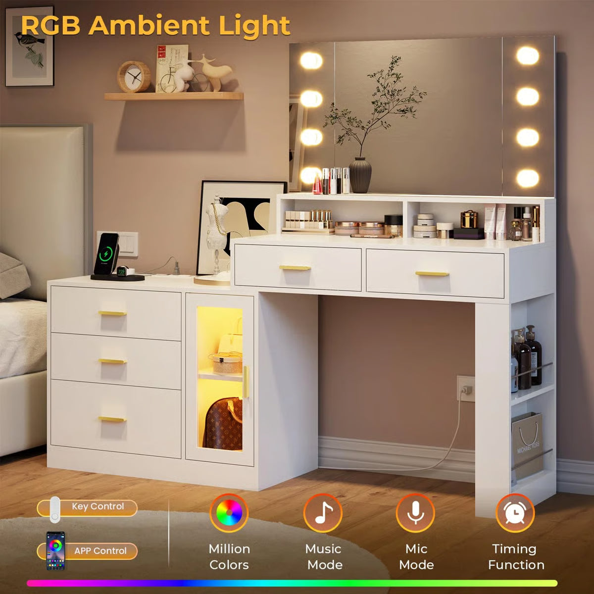 Luxury Large Makeup Vanity Table with Mirror and 5 Drawers- OUCH CART |Dressing table 
