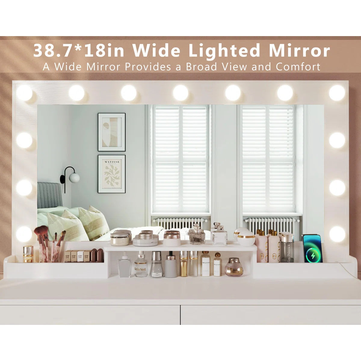 Large Size Vanity Desk with LED Mirror, Power Outlet, and 7 Spacious Drawers-OUCH CART | Dressing table 