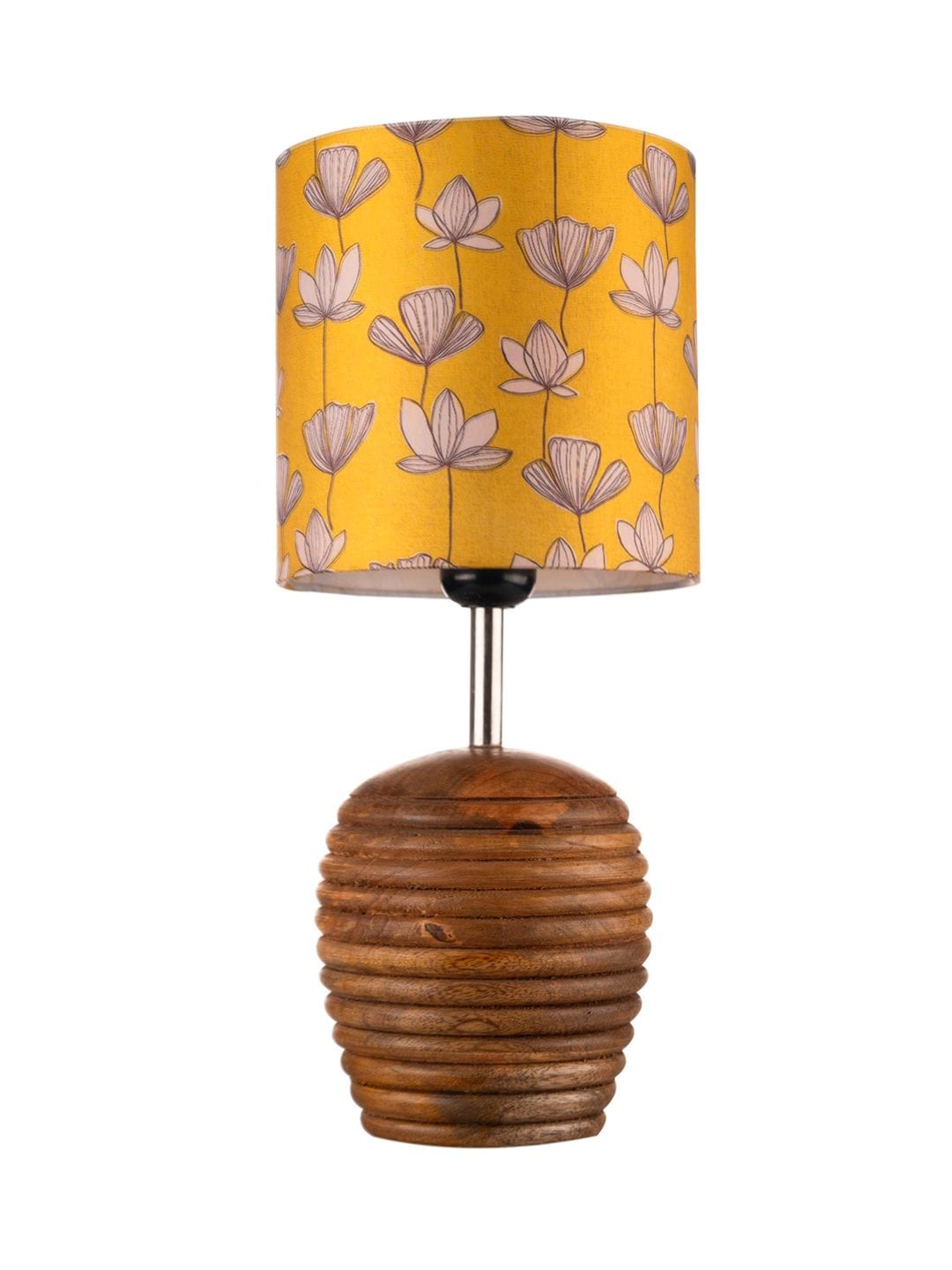 Stripped Brown Lamp with Mustard Flora multicolor shade