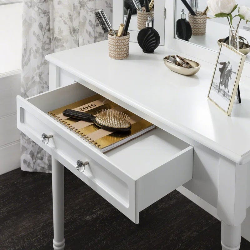 Modern Makeup Vanity Desk with Mirror, One  Drawer - Dressing Table Set with Mirror