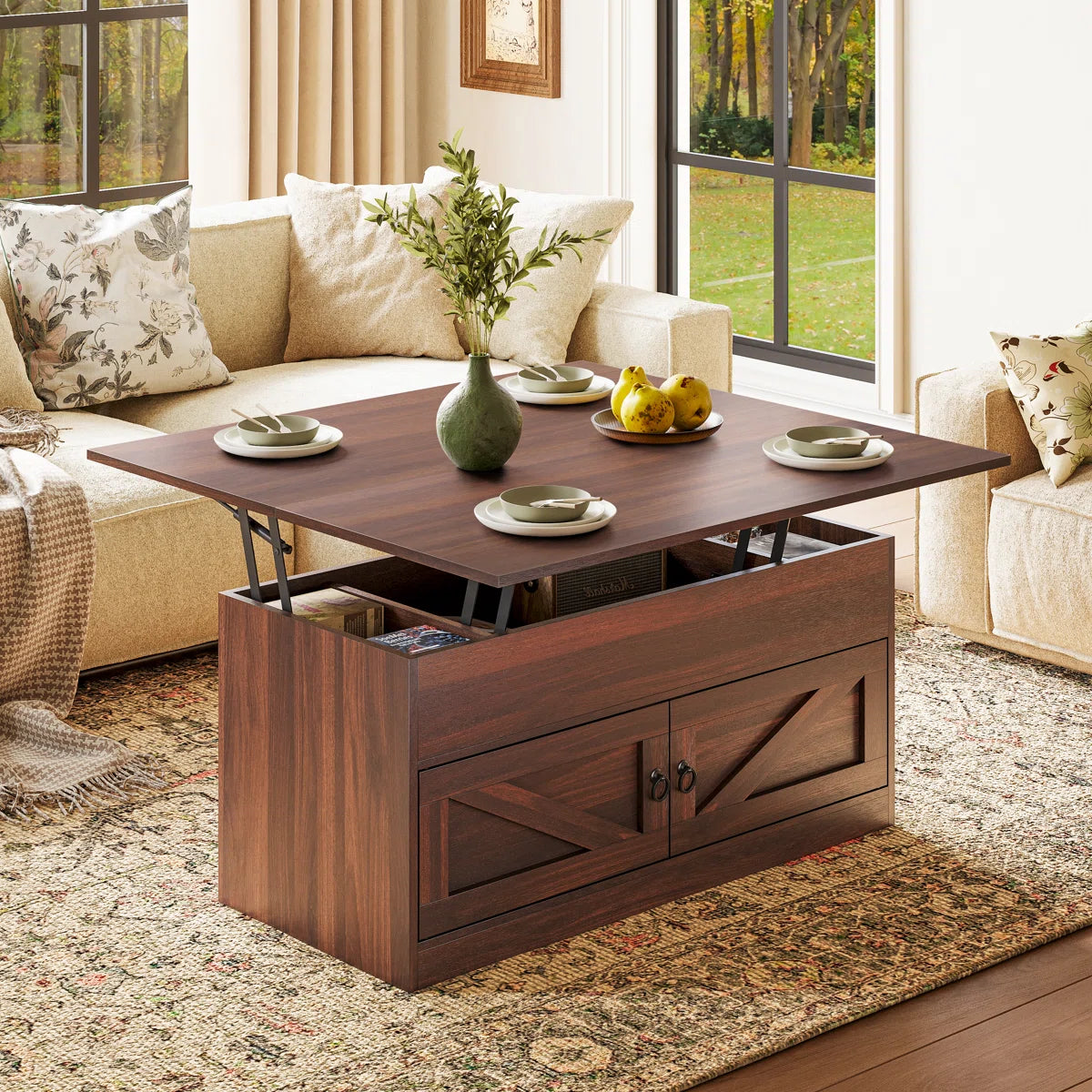 Lift Top Farmhourse Coffee Table With Storage