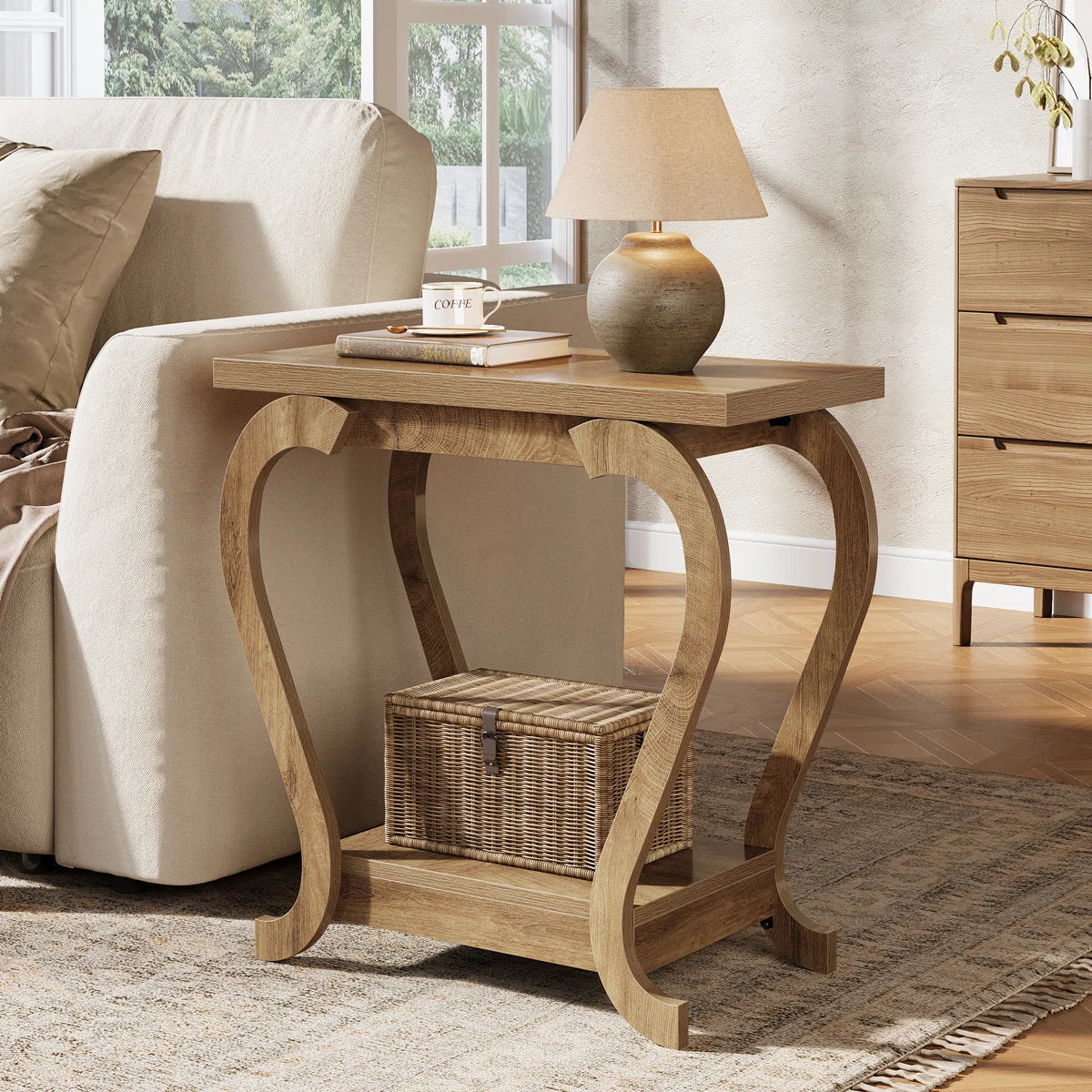 Modern Wooden End Table with Storage Shelf
