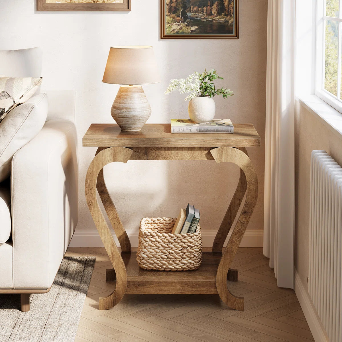 Modern Wooden End Table with Storage Shelf