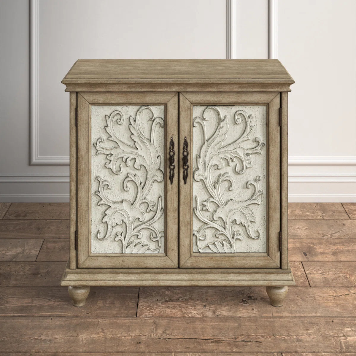 Liza 2-Door Carved Wood Storage Cabinet- OUCHCART| Cabinet