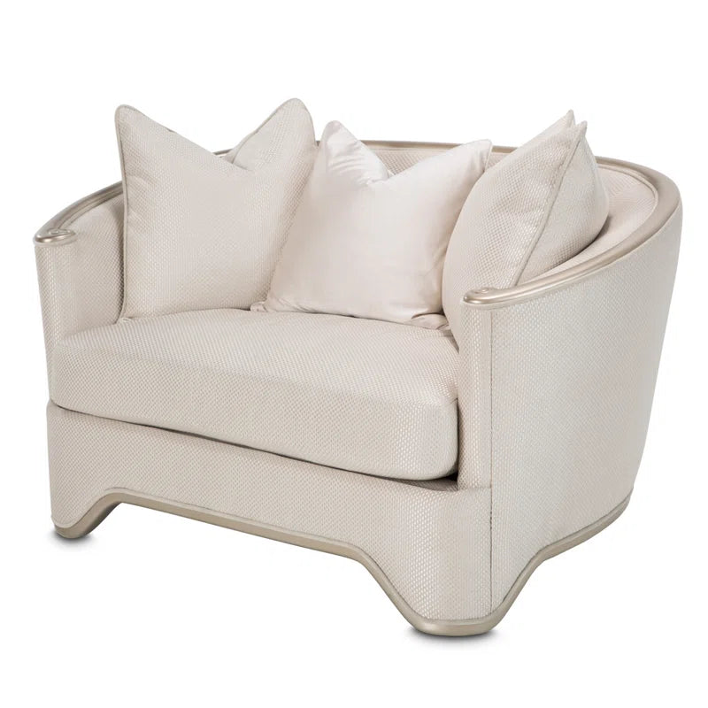London Place Chair & a Half in Champagne Fabric with Feather Accent Pillows