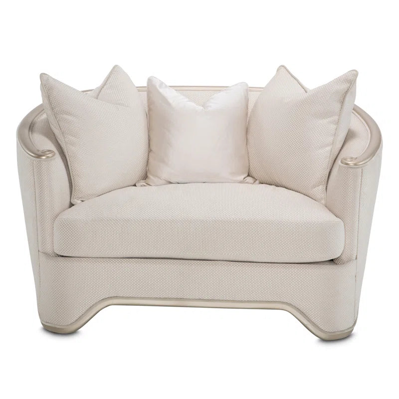  London Place Chair & a Half in Champagne Fabric with Feather Accent Pillows