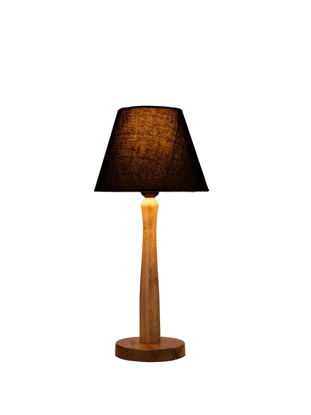 Wooden Brown Lamp with Taper Black Cotton Shade