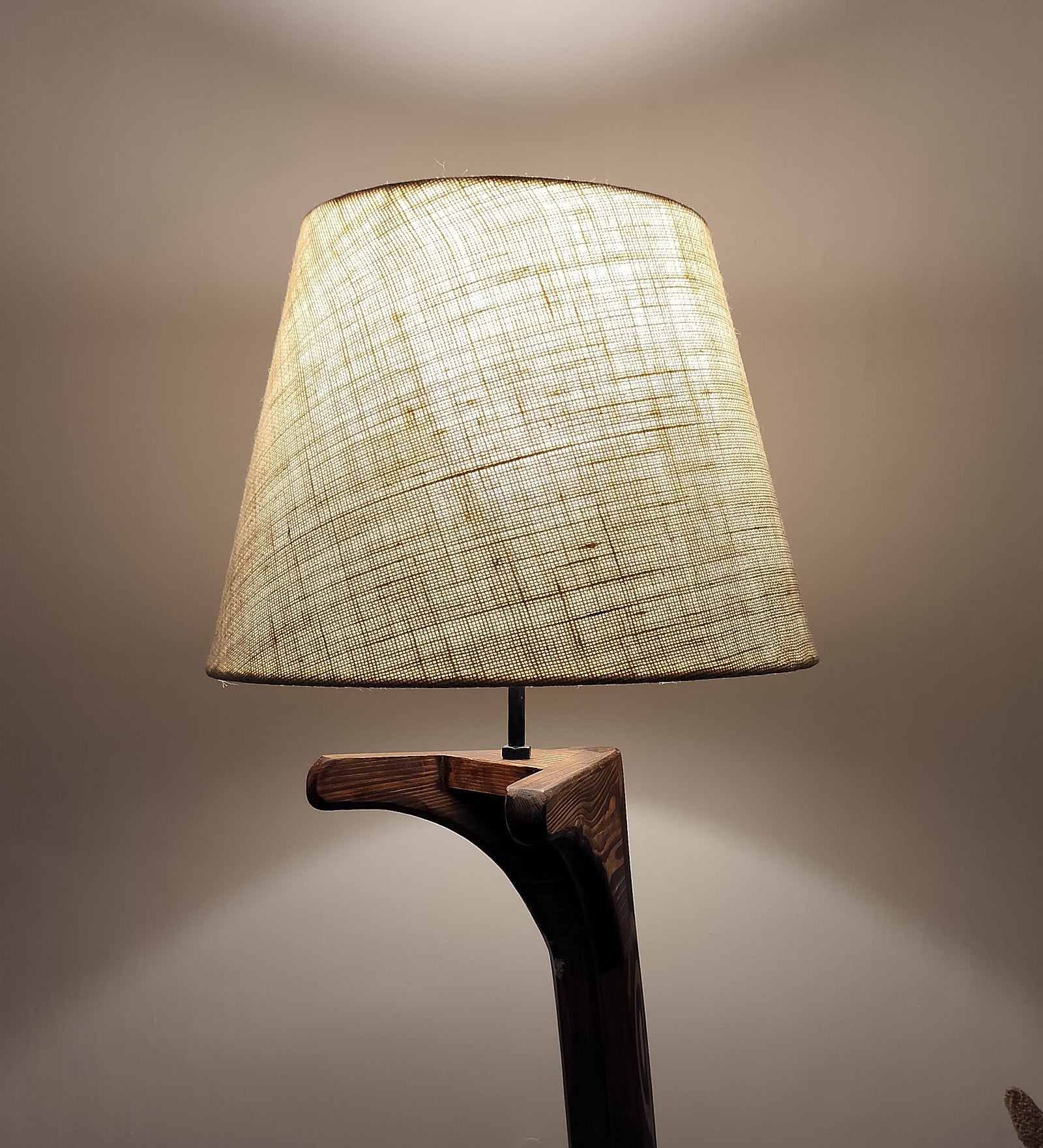 Lucas Wooden Floor Lamp with Brown Base and Jute Fabric Lampshade