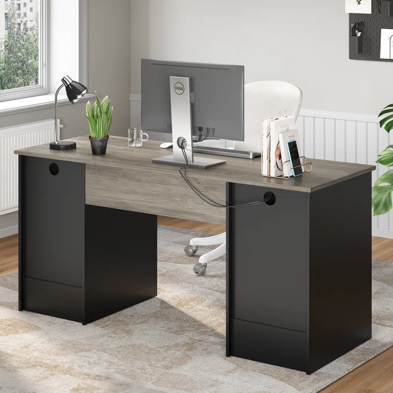 59'' Executive Desk with 2 File and Storage Drawers, Computer Writing Desk with Keyboard Tray and 2 Open Compartments for Home Office