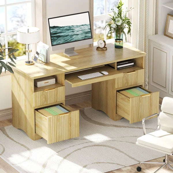 Executive Office Desk with Fluted Drawers, Storage & Cable Management