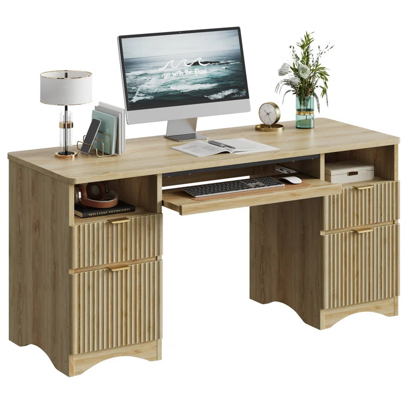 Executive Office Desk with Fluted Drawers, Storage & Cable Management