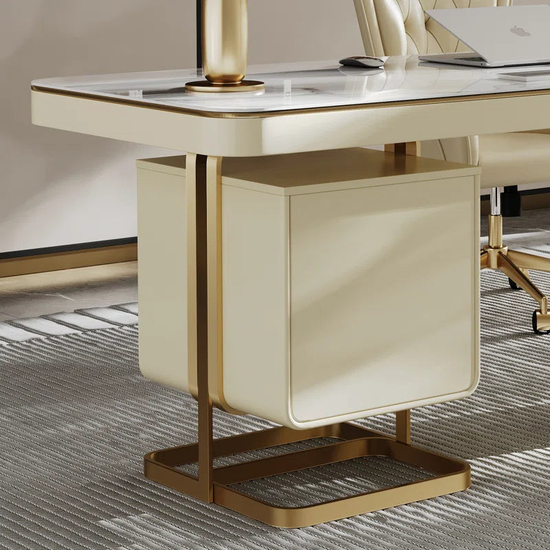 Stone Office Executive Desk with Storage for Computer