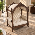 Luxury Wooden Canopy  Chair with Cream Upholstery