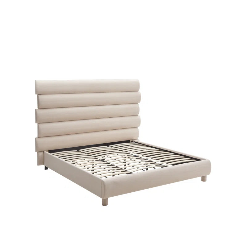 Luxury 60-Inch Asymmetrical High-Back Linen Upholstered Platform Bed - Memory Foam Compatible, No Box Spring Needed | Elevate Your Bedroom with Contemporary Style & Restful Comfort