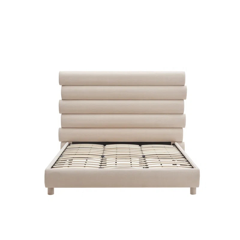 Luxury 60-Inch Asymmetrical High-Back Linen Upholstered Platform Bed - Memory Foam Compatible, No Box Spring Needed | Elevate Your Bedroom with Contemporary Style & Restful Comfort