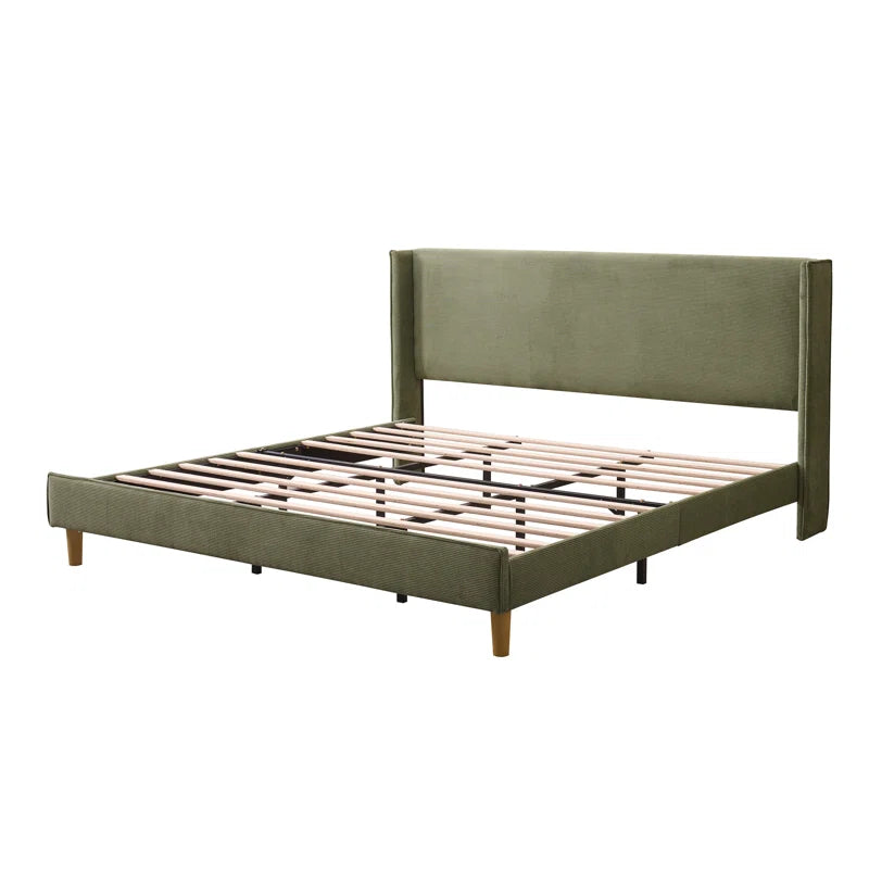 Luxury Corduroy Upholstered Bed - Modern Wingback Design,No Box Spring Needed, Noise-Free