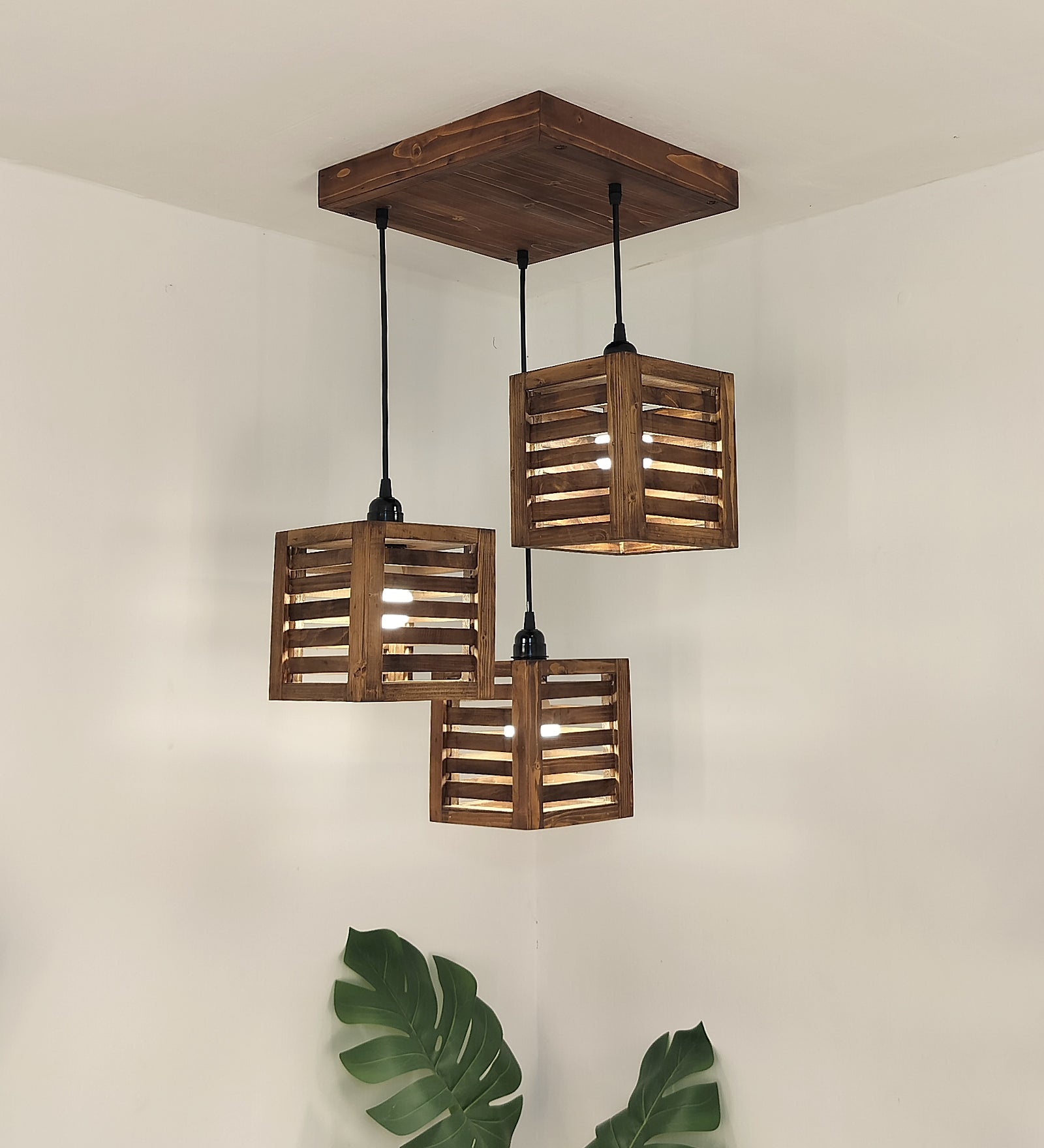 Lyon Brown Wooden Cluster Hanging Lamp (BULB NOT INCLUDED)