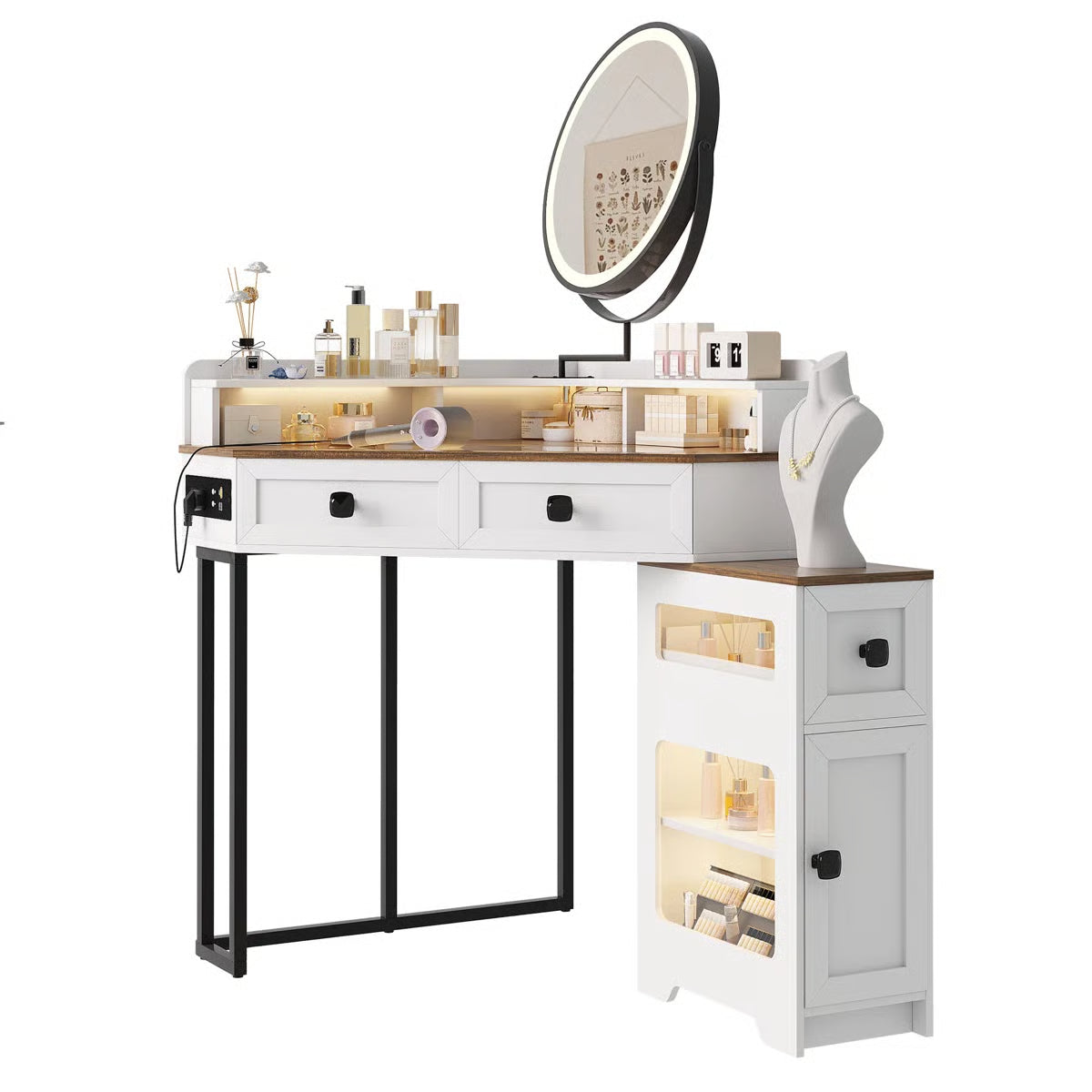 Machalik Corner Vanity Table with Mirror for Makeup and Organization