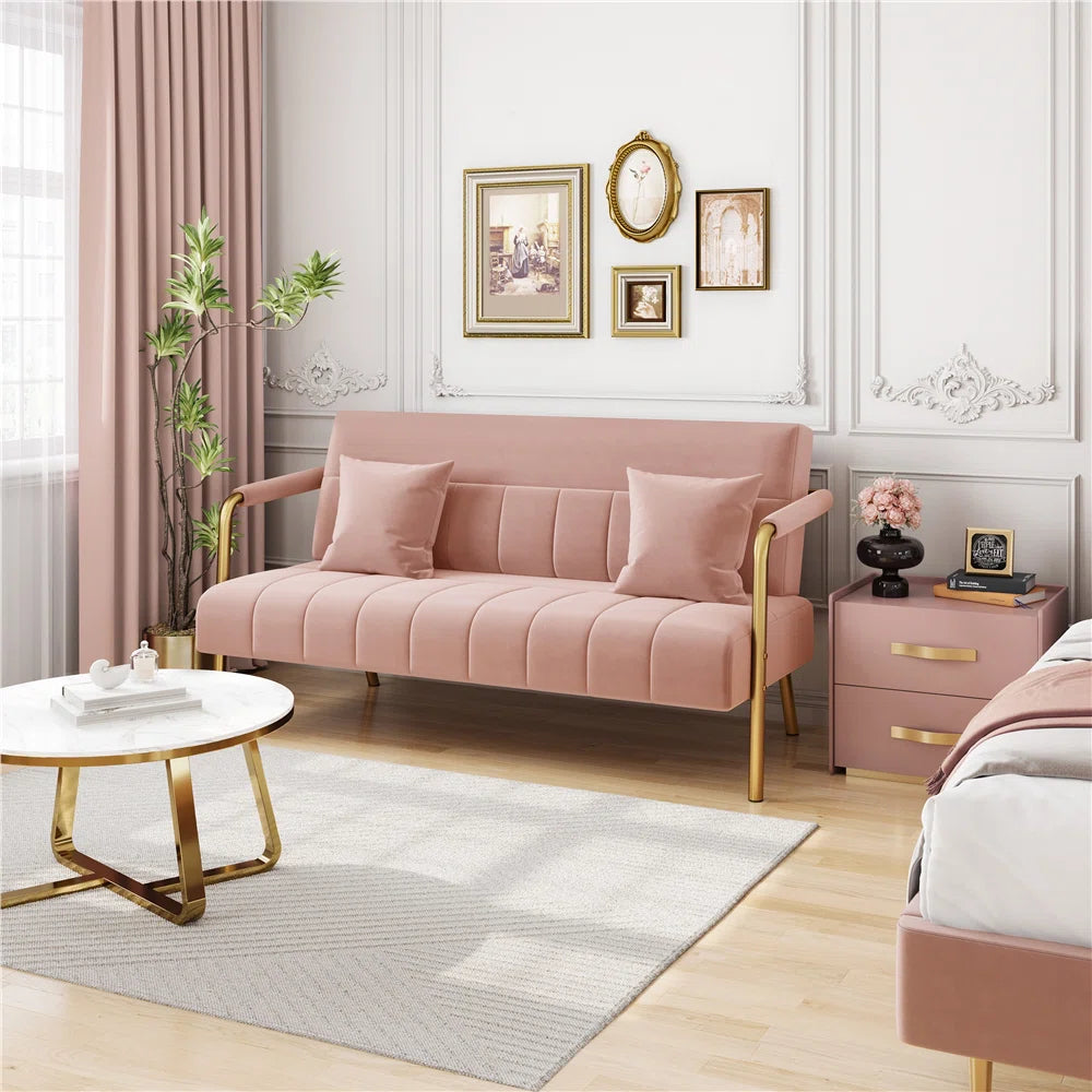 Velvet Convertible Sofa Bed Couch with Gold Legs – Modern Tufted Sleeper Sofa for Living Room & Bedroom