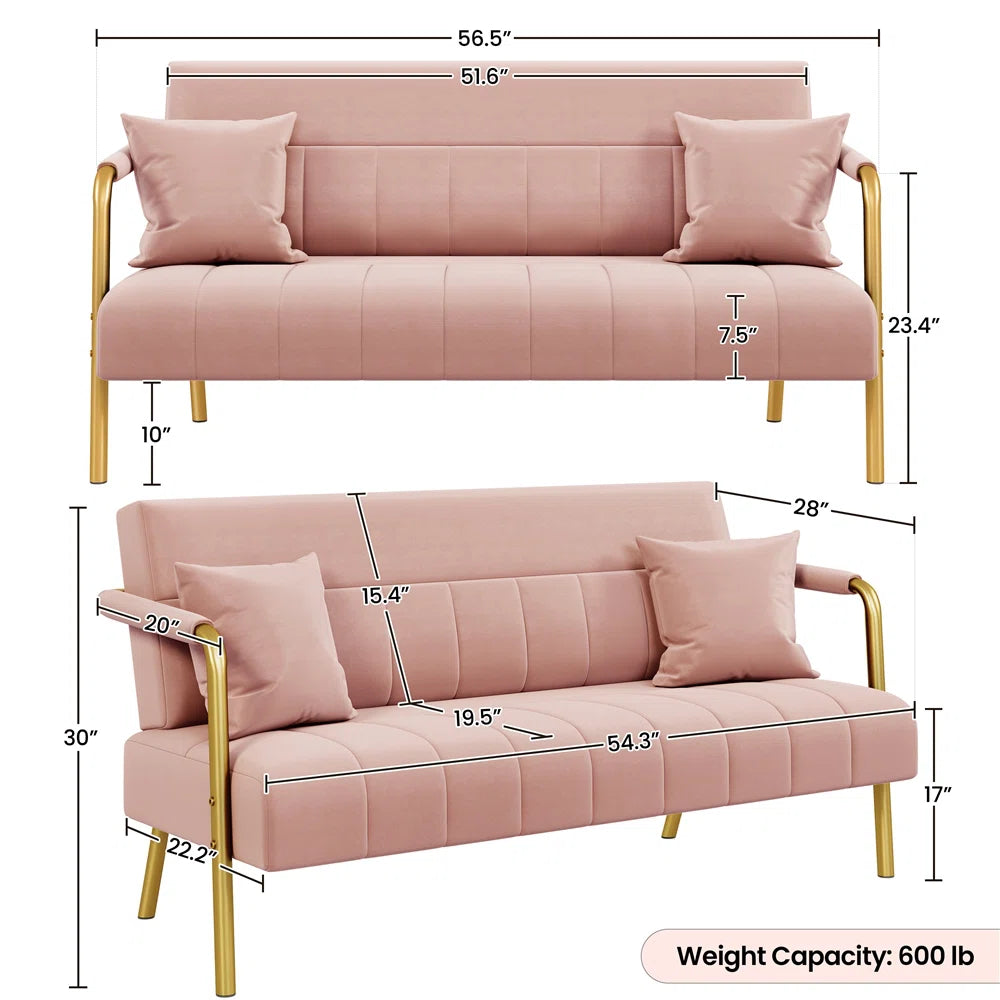 Velvet Convertible Sofa Bed Couch with Gold Legs – Modern Tufted Sleeper Sofa for Living Room & Bedroom