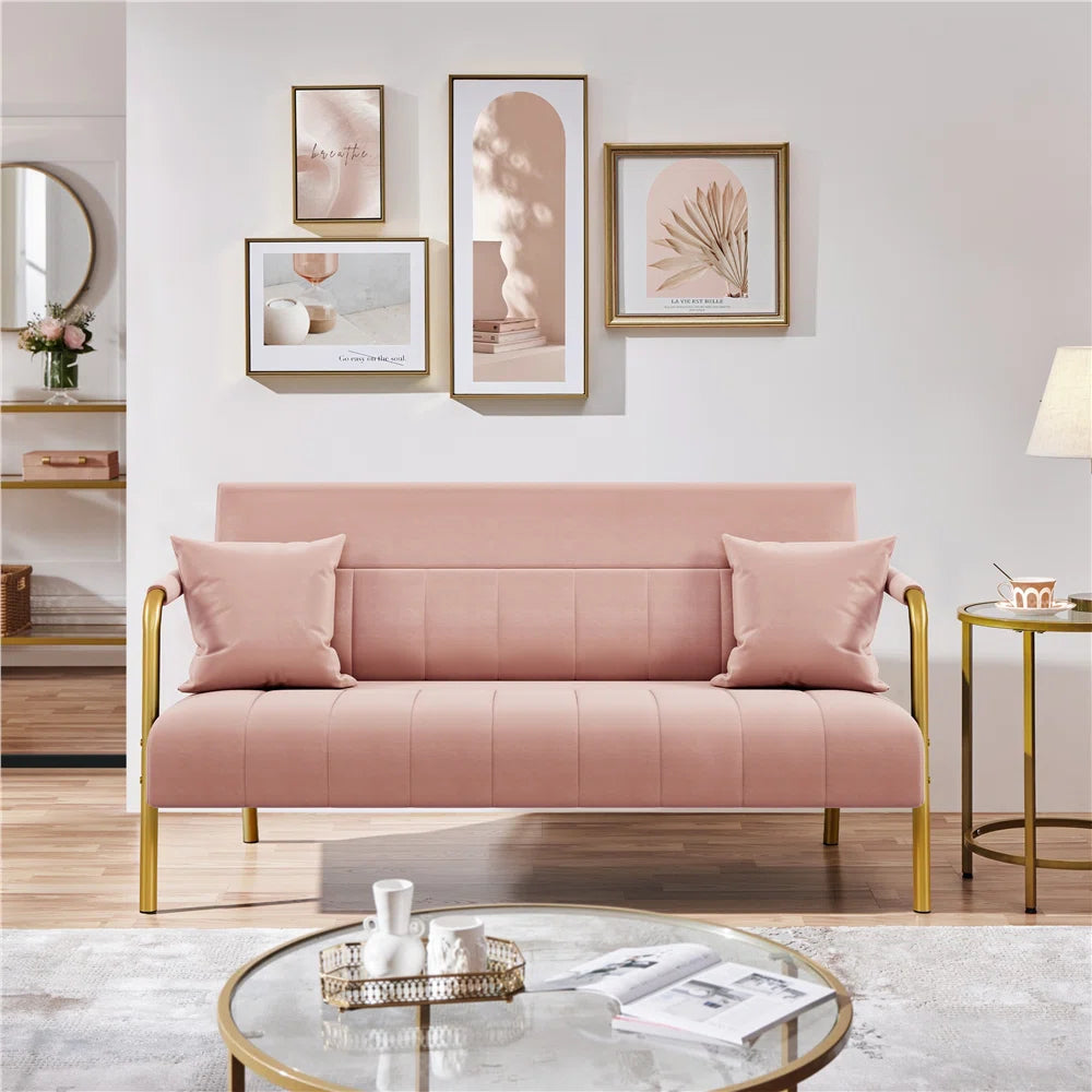 Velvet Convertible Sofa Bed Couch with Gold Legs – Modern Tufted Sleeper Sofa for Living Room & Bedroom
