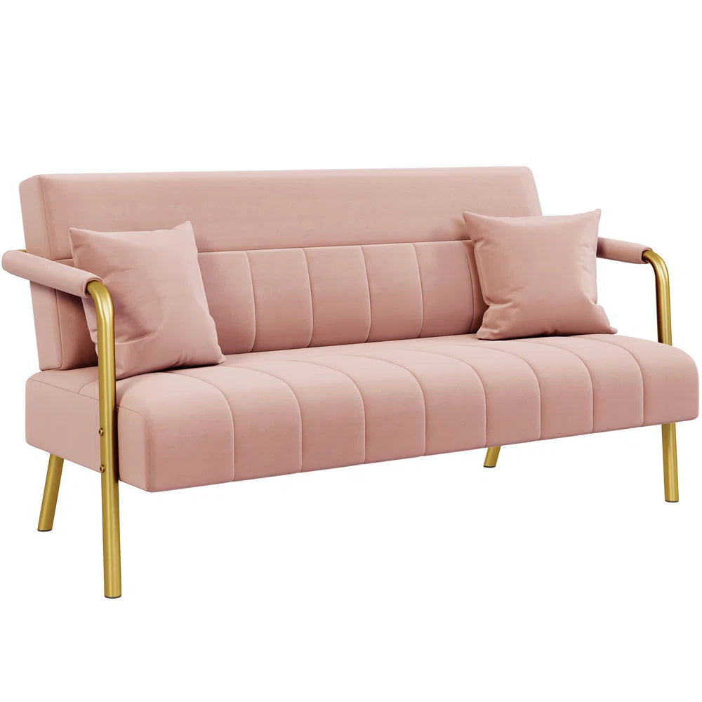 Velvet Convertible Sofa Bed Couch with Gold Legs – Modern Tufted Sleeper Sofa for Living Room & Bedroom
