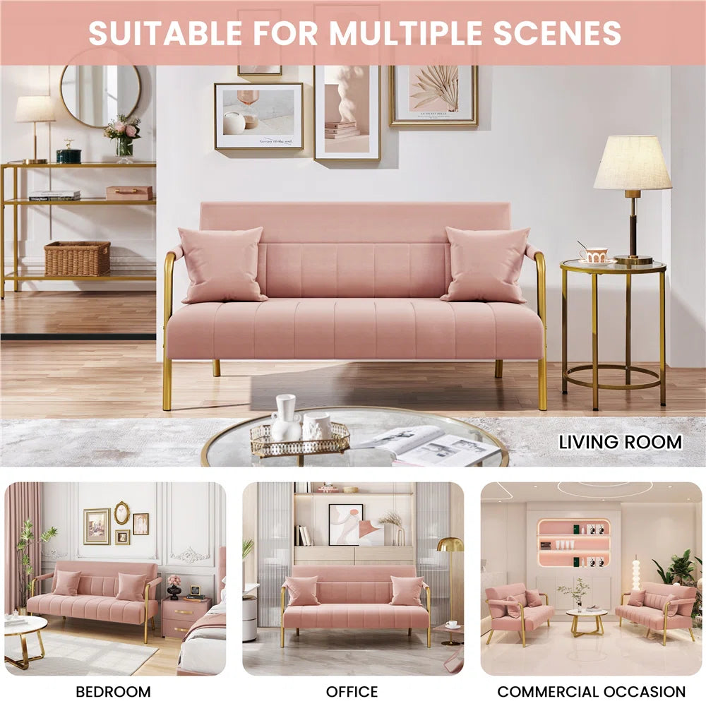 Velvet Convertible Sofa Bed Couch with Gold Legs – Modern Tufted Sleeper Sofa for Living Room & Bedroom