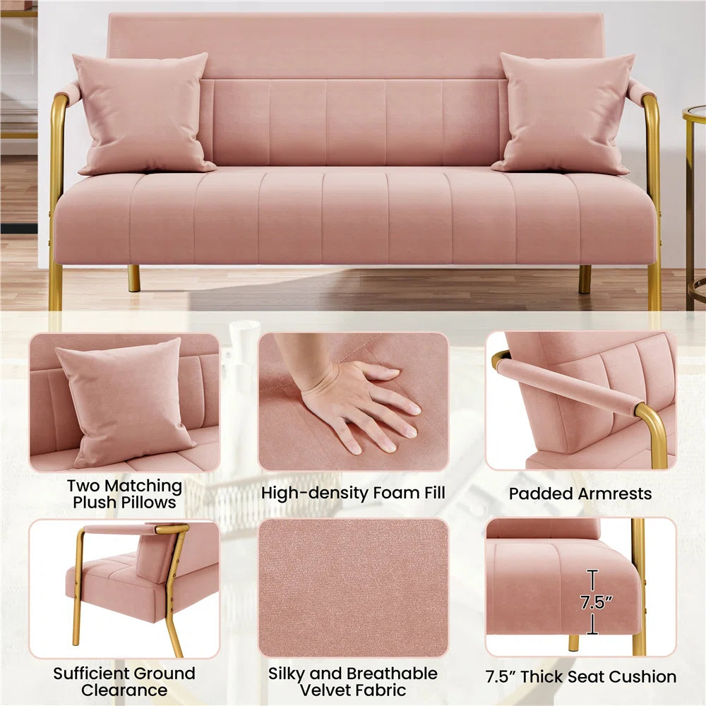 Velvet Convertible Sofa Bed Couch with Gold Legs – Modern Tufted Sleeper Sofa for Living Room & Bedroom