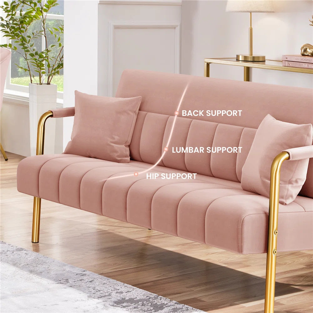 Velvet Convertible Sofa Bed Couch with Gold Legs – Modern Tufted Sleeper Sofa for Living Room & Bedroom