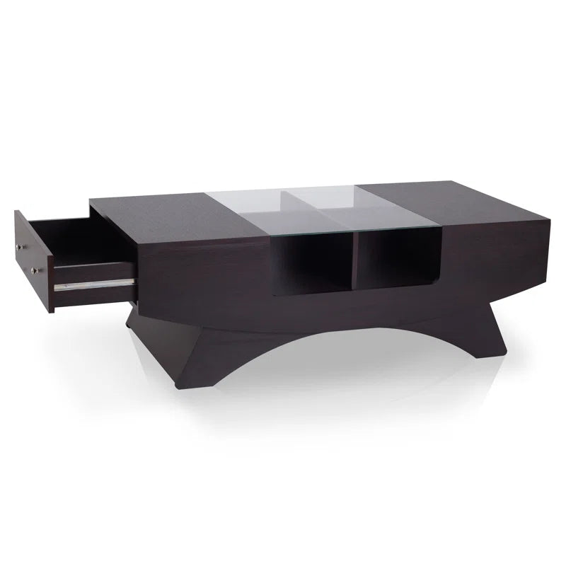 Ultramodern Curved Base Coffee Table with Glass Top and Storage