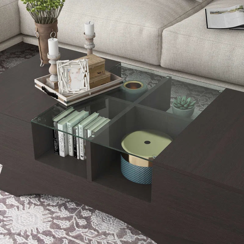 Ultramodern Curved Base Coffee Table with Glass Top and Storage