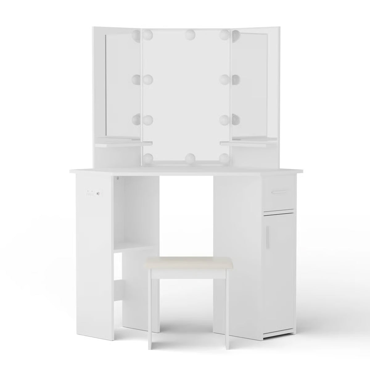 Modern Makarama Corner Makeup Desk – Vanity  & Charging Station