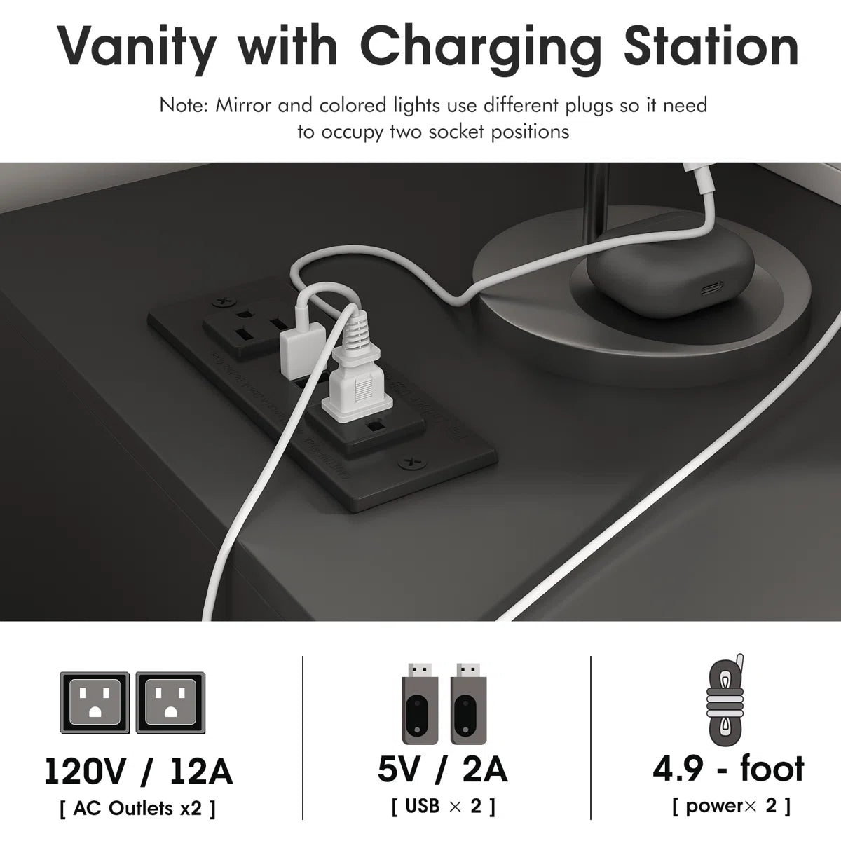 Vanity Makeup Desk Set with Touch Screen Dimming Mirror – Modern Design