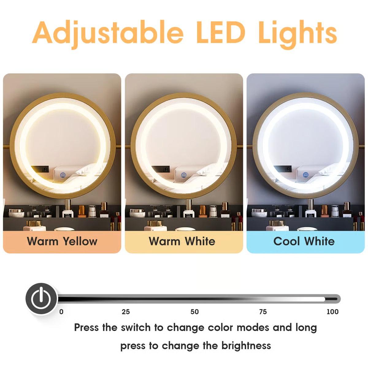 Vanity Makeup Desk Set with Touch Screen Dimming Mirror – Modern Design