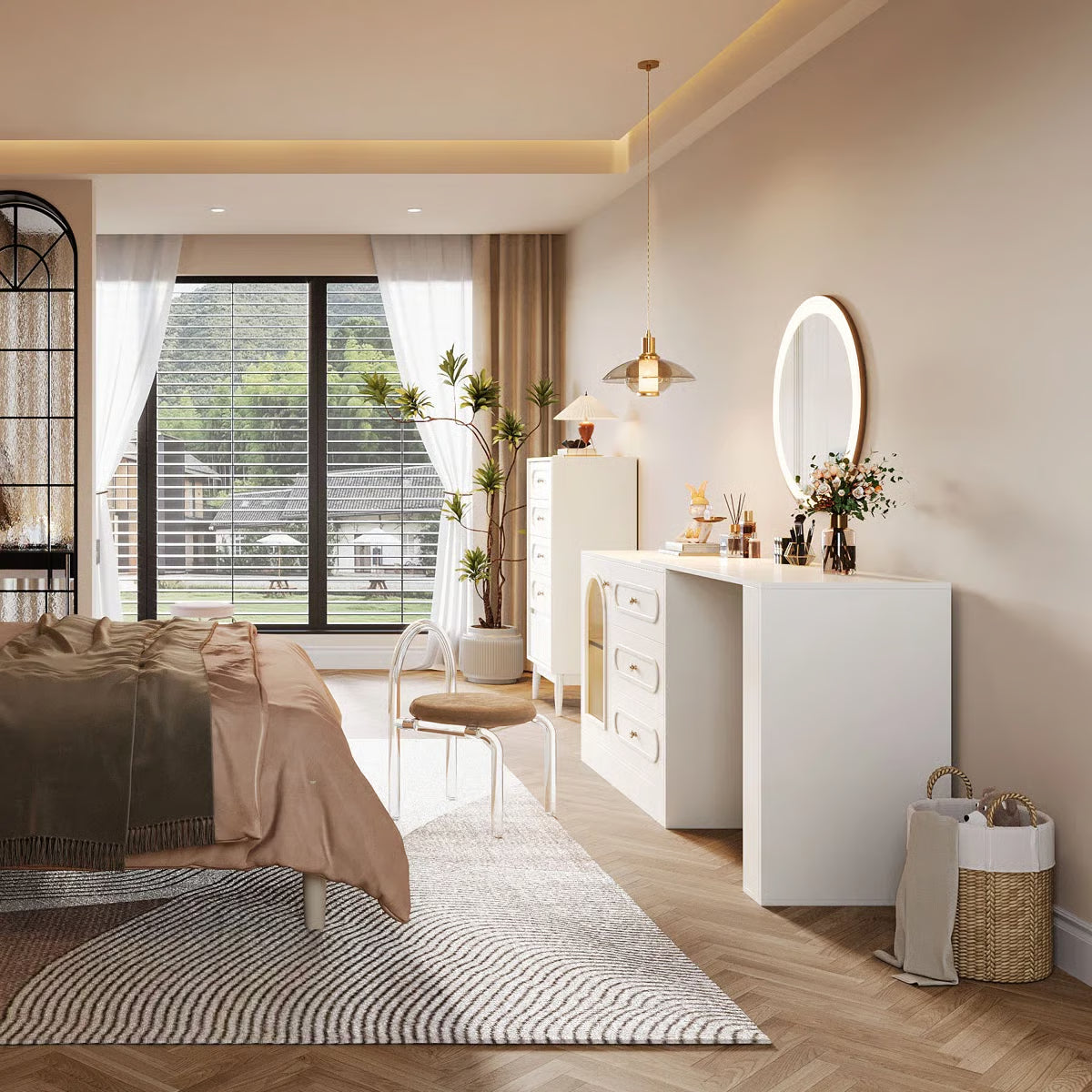 White Makeup Vanity Desk – Modern Dressing Table with Reversible Storage Drawers (Without Mirror)