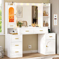 White 49.8" Makeup Vanity Desk  RGB Cabinet, 7 Drawers, Storage Shelves, Side Cabinet