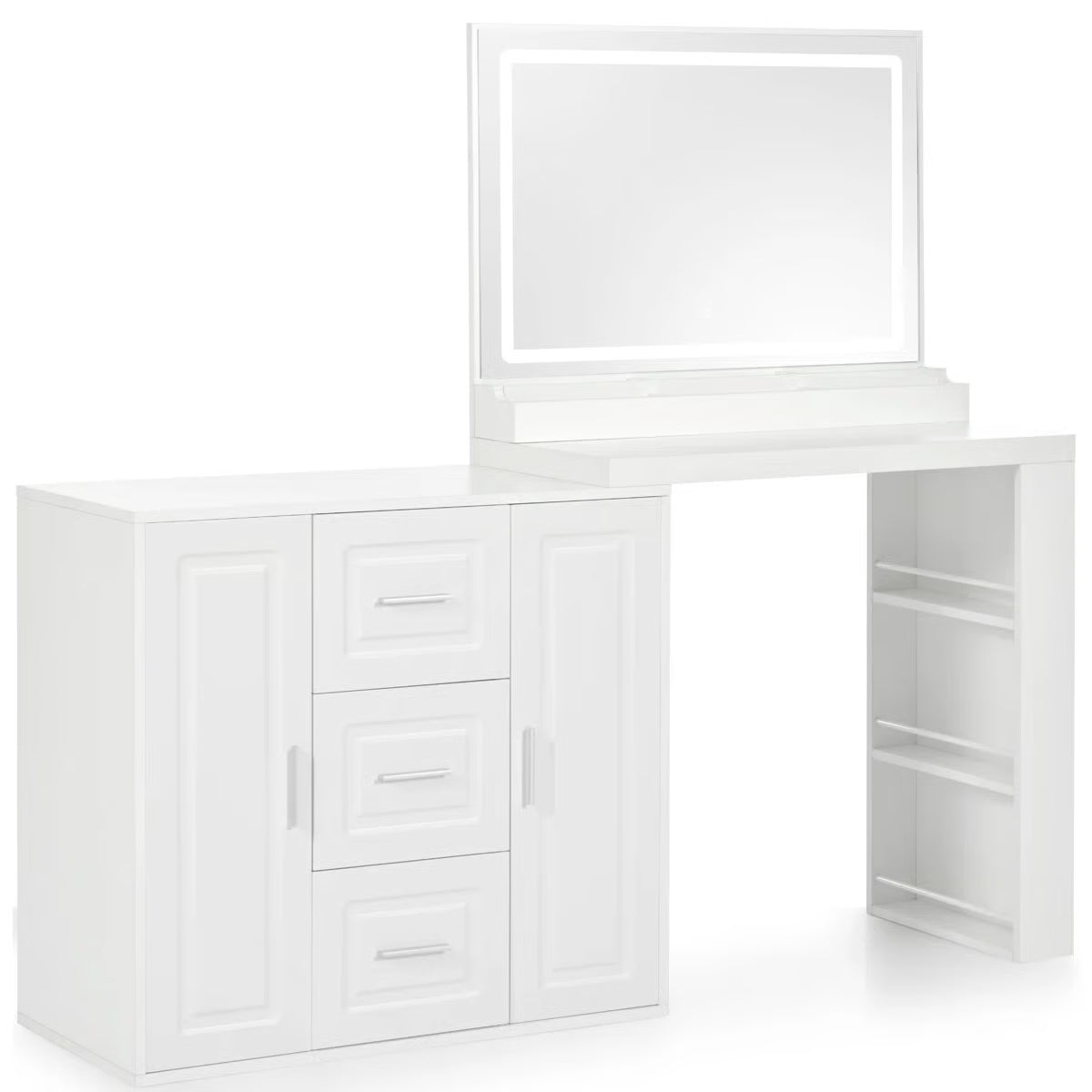 Dressing Table with Mirror & Lights – Makeup Vanity Desk with 3 Drawers & 2 Cabinets-OUCH CART |Dressing table