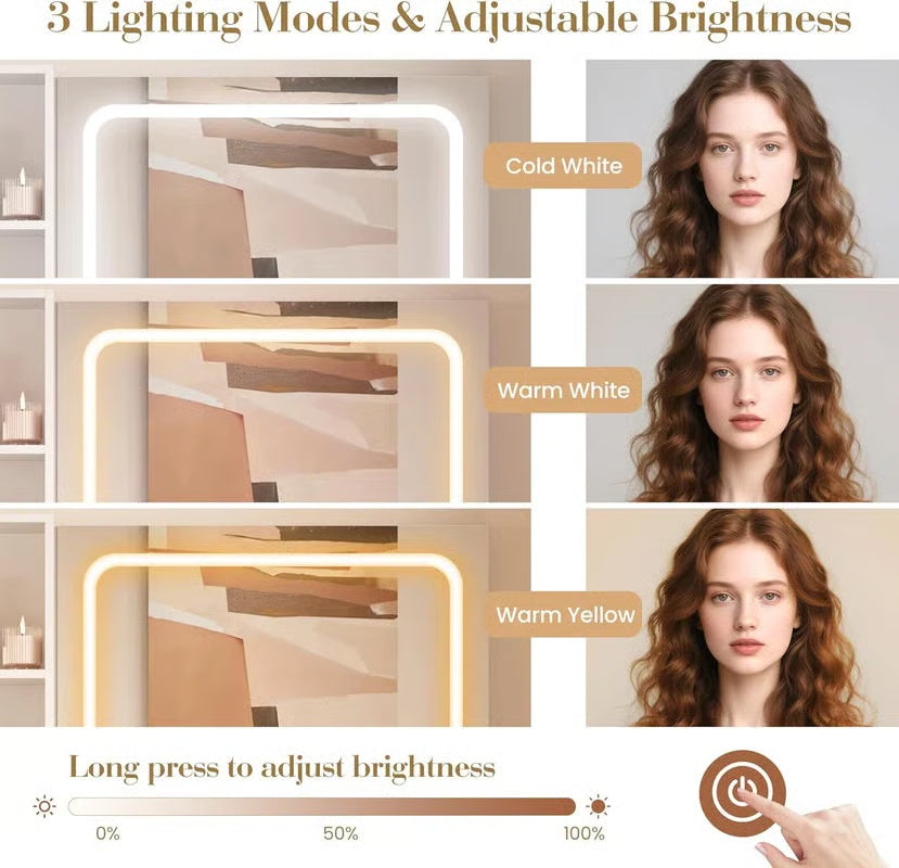 Makeup Vanity Desk w/ LED Lights & Power Outlets - 2 Drawers, Cabinet & Stool - Dressing Table with Charging Station-OUCH CART  |Dressing table