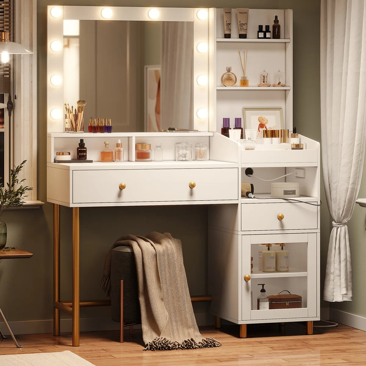 White Lighted Makeup Vanity Desk with 3 Adjustable Light Modes