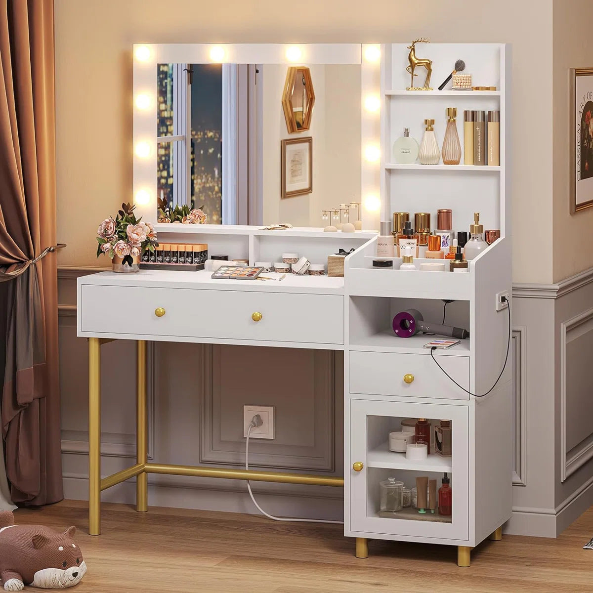 White Lighted Makeup Vanity Desk with 3 Adjustable Light Modes