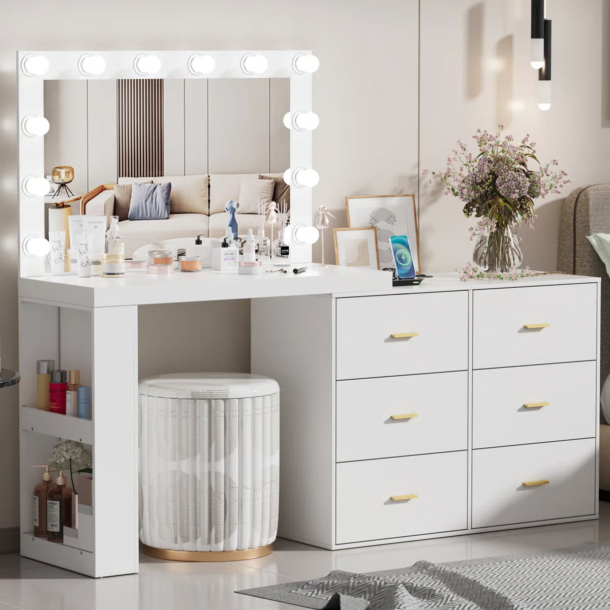 Makeup Vanity Desk with Mirror 6 Drawers Vanity Table -OUCH CART | Dressing table 